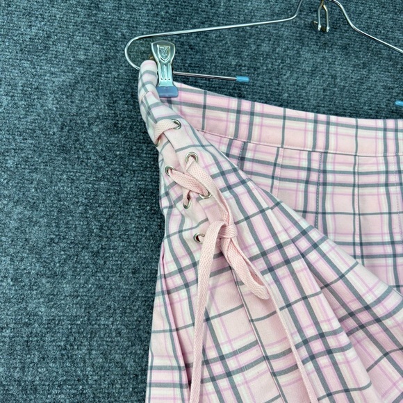 Forever 21 Pink Gray Plaid Pleated Mini Skirt Preppy Kawaii Women’s Large - Picture 3 of 7